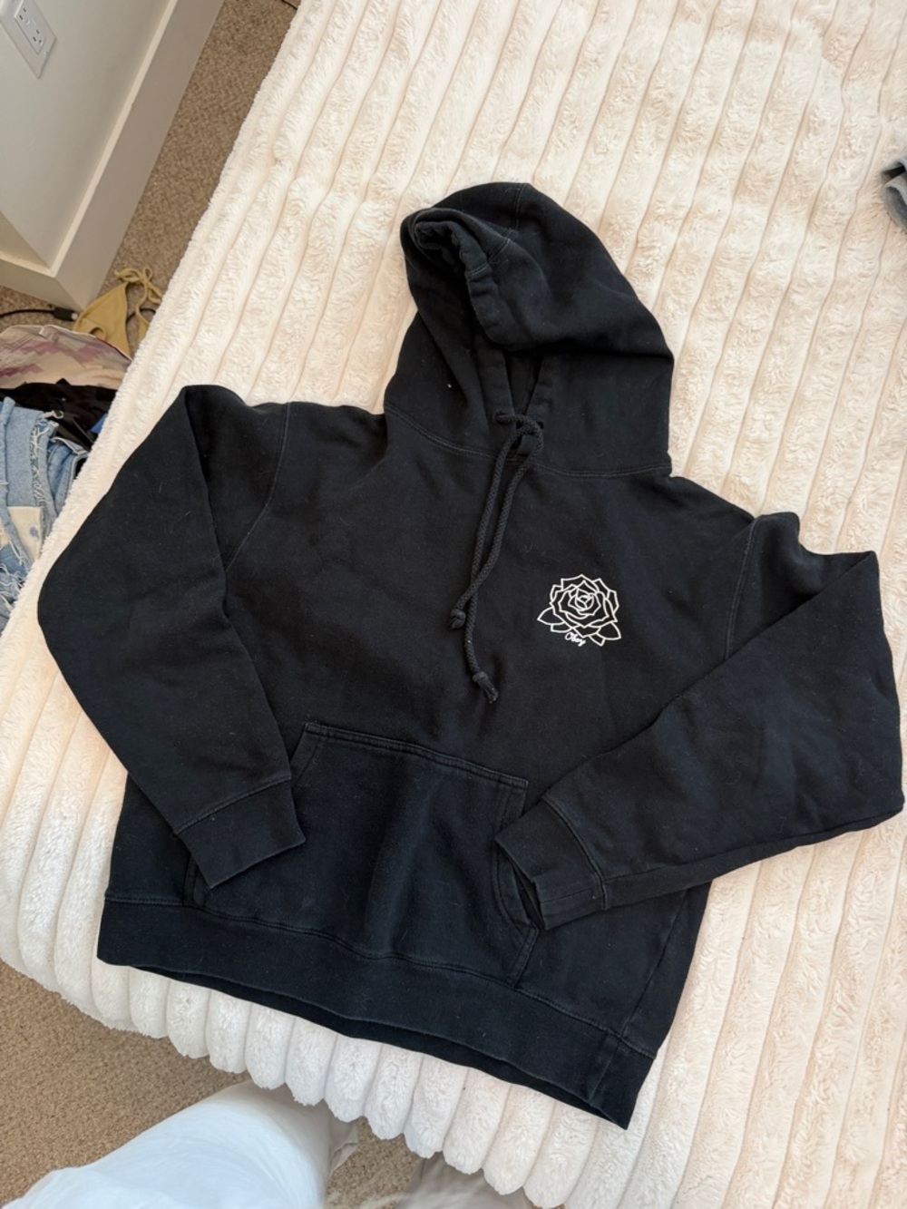 Obey Black Hoodie with White Rose Graphic - Women